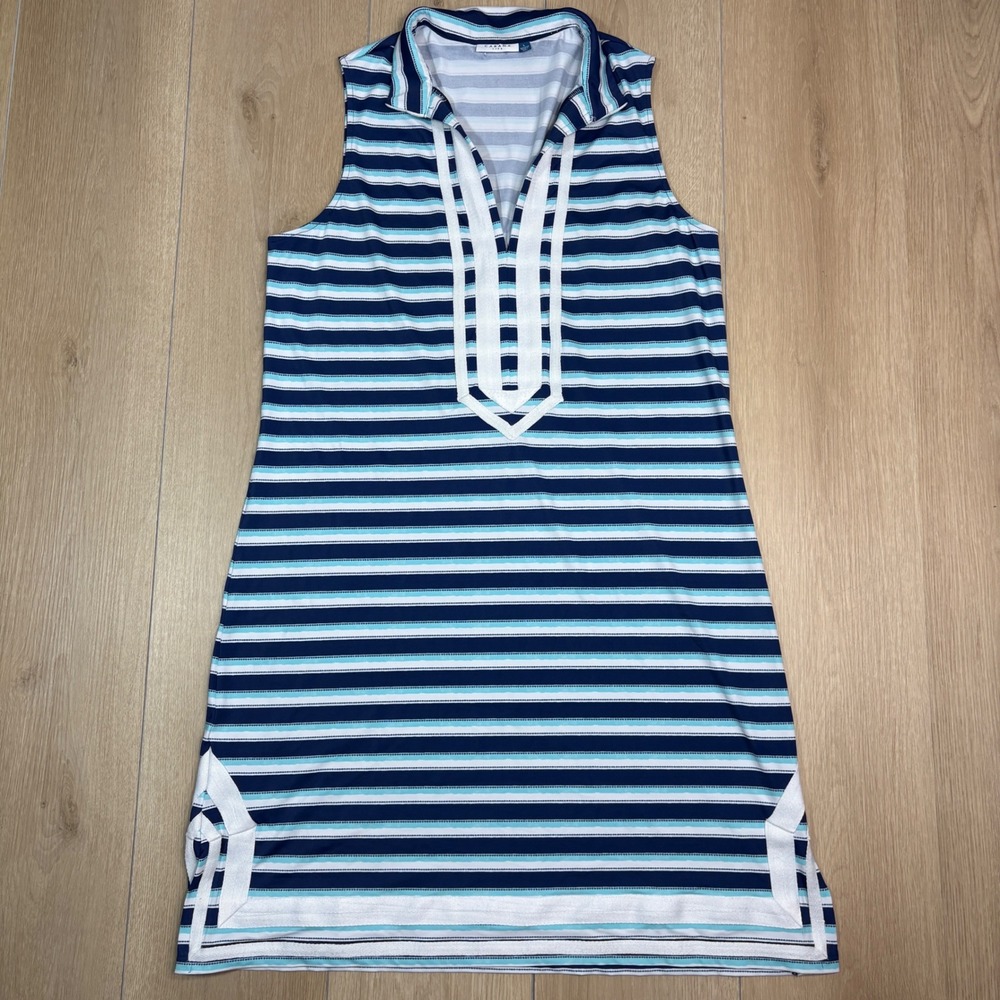 Cabana Life Womens Blue White Striped Sleeveless‎ Shift Dress Cover Up Large UPF